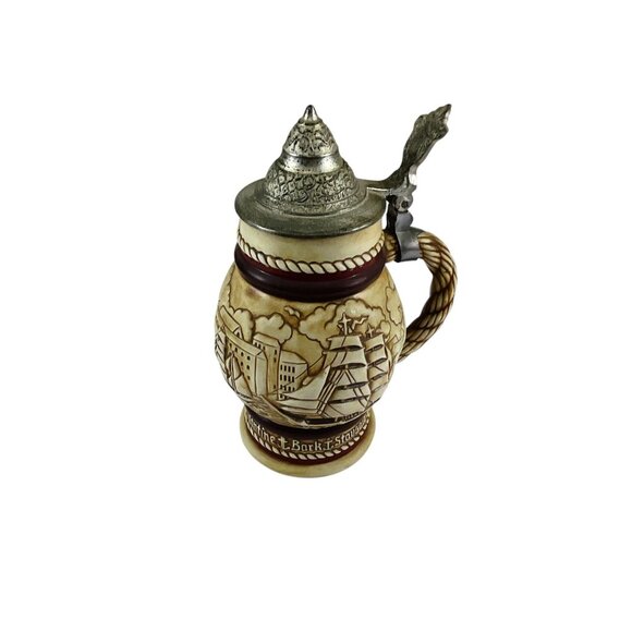Vintage Avon 1977 Ceramic & Pewter Lidded Beer Stein German Nautical Sailing Des - Picture 3 of 9